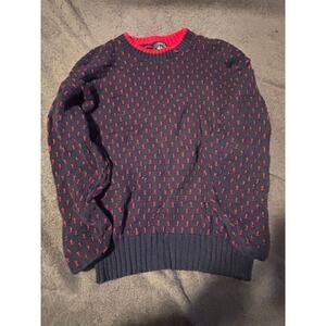 Boathouse Row Sweater Mens L Navy Red Crewneck Knit Cotton Pattern Pullover